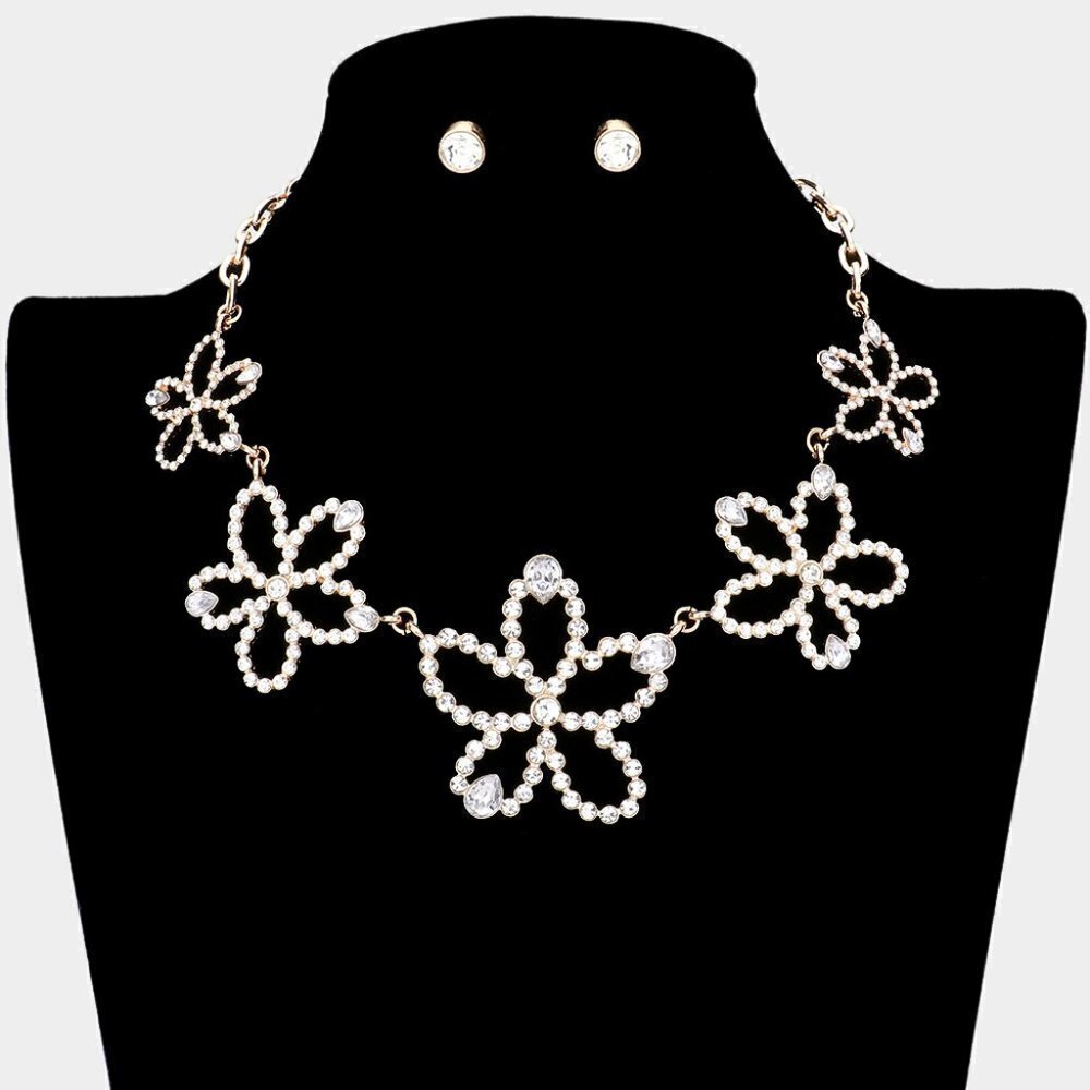 NEW Floral Y2K Embellished Crystal Golden Necklace